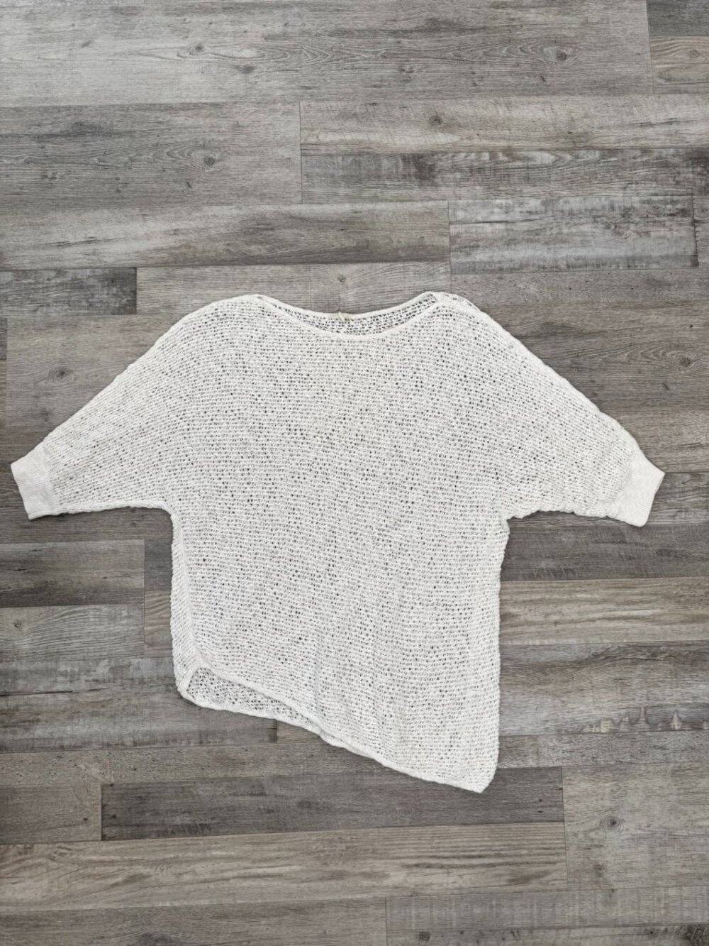 Eileen Fisher Organic Cotton White Open Weave 3/4 Sleeve Sweater Size XL H50